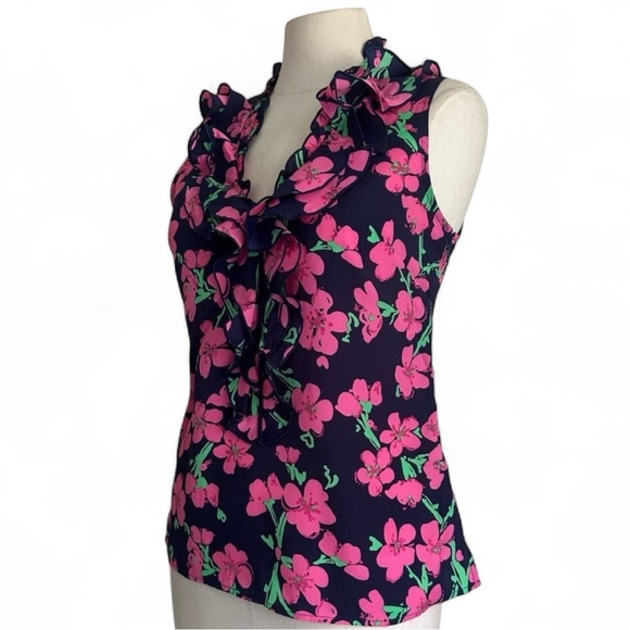 Lilli Pulitzer ALLISON Floral Ruffle Sleeveless blouse Top sz XS - Picture 1 of 6